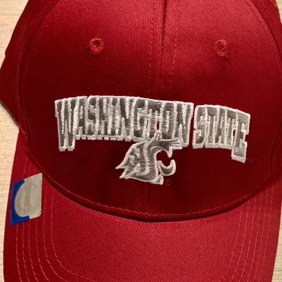 NCAA Red Sports Hat with Curved Brim and Embroidered Logo - Picture 3 of 3